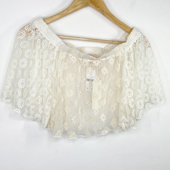 LF Native Rose Eva Cream Woven Off The Shoulder Crop Top Women's Size 10 NWT - Picture 1 of 7